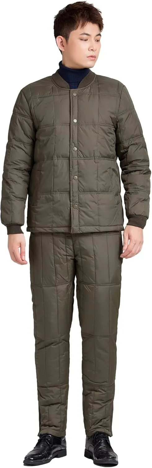 Men Down Thermal Underwear Set, Winter Thicken Warm Ultra Base Layer Top & Bottom (Amy Green, L)