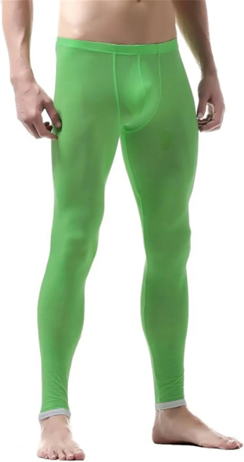 Men Ice Silk Long Leggings Low Rise Slim Legging Tight Pant Mesh Long Trousers Compression Baselayer Underwear