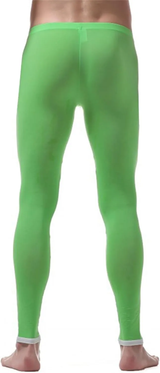 Men Ice Silk Long Leggings Low Rise Slim Legging Tight Pant Mesh Long Trousers Compression Baselayer Underwear