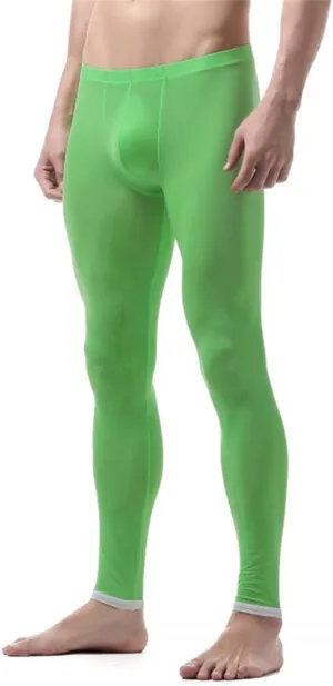 Men Ice Silk Long Leggings Low Rise Slim Legging Tight Pant Mesh Long Trousers Compression Baselayer Underwear