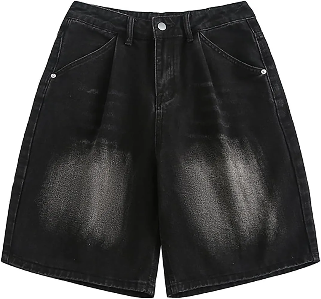 Men's Baggy Jeans Shorts Y2K Wide Leg Loose Hip-Hop Denim Shorts High Waisted Casual Fashion Jorts Streetwear with Pockets