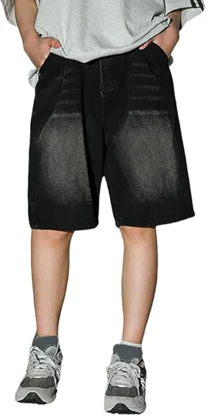 Men's Baggy Jeans Shorts Y2K Wide Leg Loose Hip-Hop Denim Shorts High Waisted Casual Fashion Jorts Streetwear with Pockets