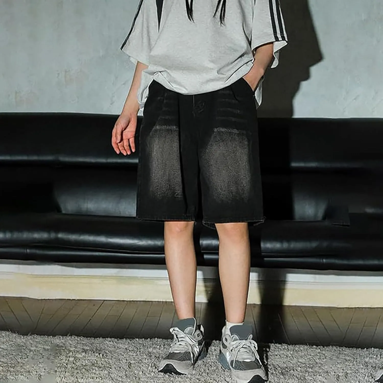 Men's Baggy Jeans Shorts Y2K Wide Leg Loose Hip-Hop Denim Shorts High Waisted Casual Fashion Jorts Streetwear with Pockets