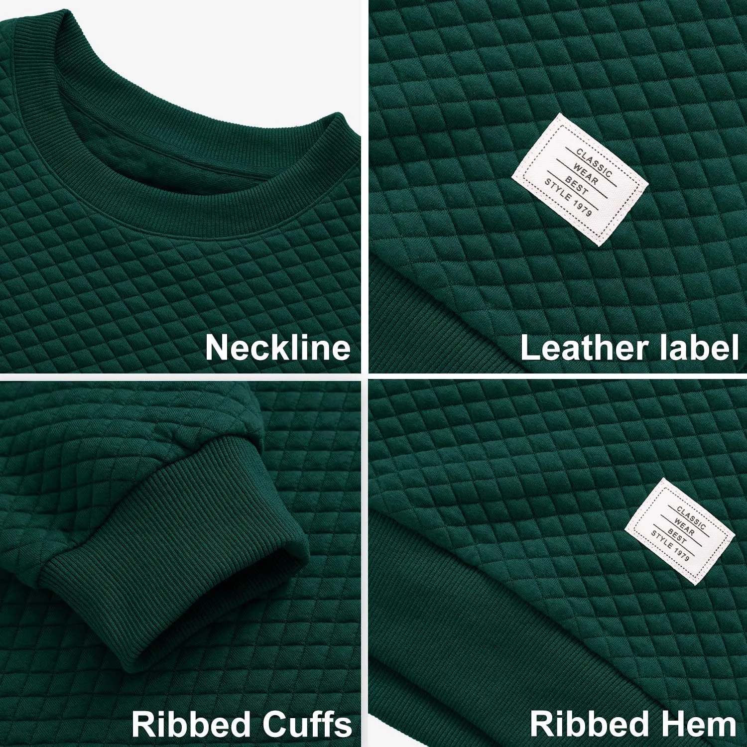 Men's Crewneck Sweatshirts Solid Color Diamond Grid Texture Long Sleeve Casual Basics Pullover Shirt