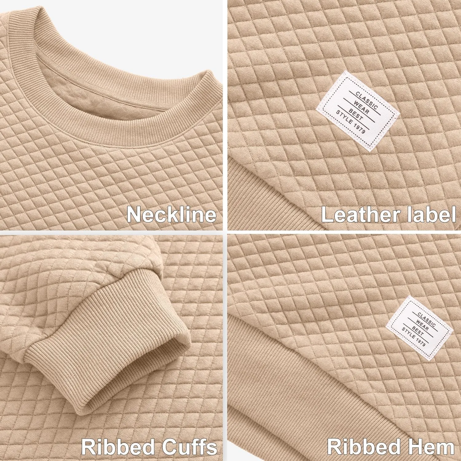 Men's Crewneck Sweatshirts Solid Color Diamond Grid Texture Long Sleeve Casual Basics Pullover Shirt