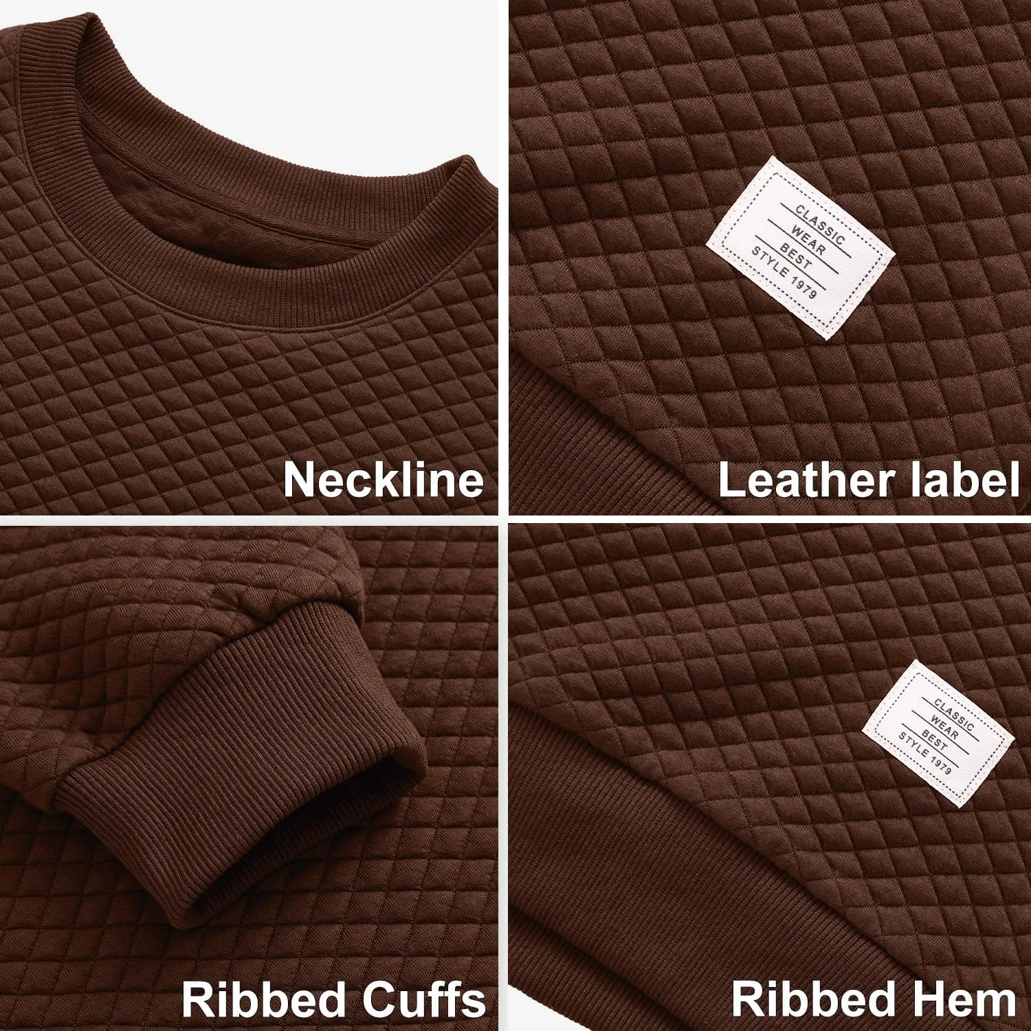 Men's Crewneck Sweatshirts Solid Color Diamond Grid Texture Long Sleeve Casual Basics Pullover Shirt