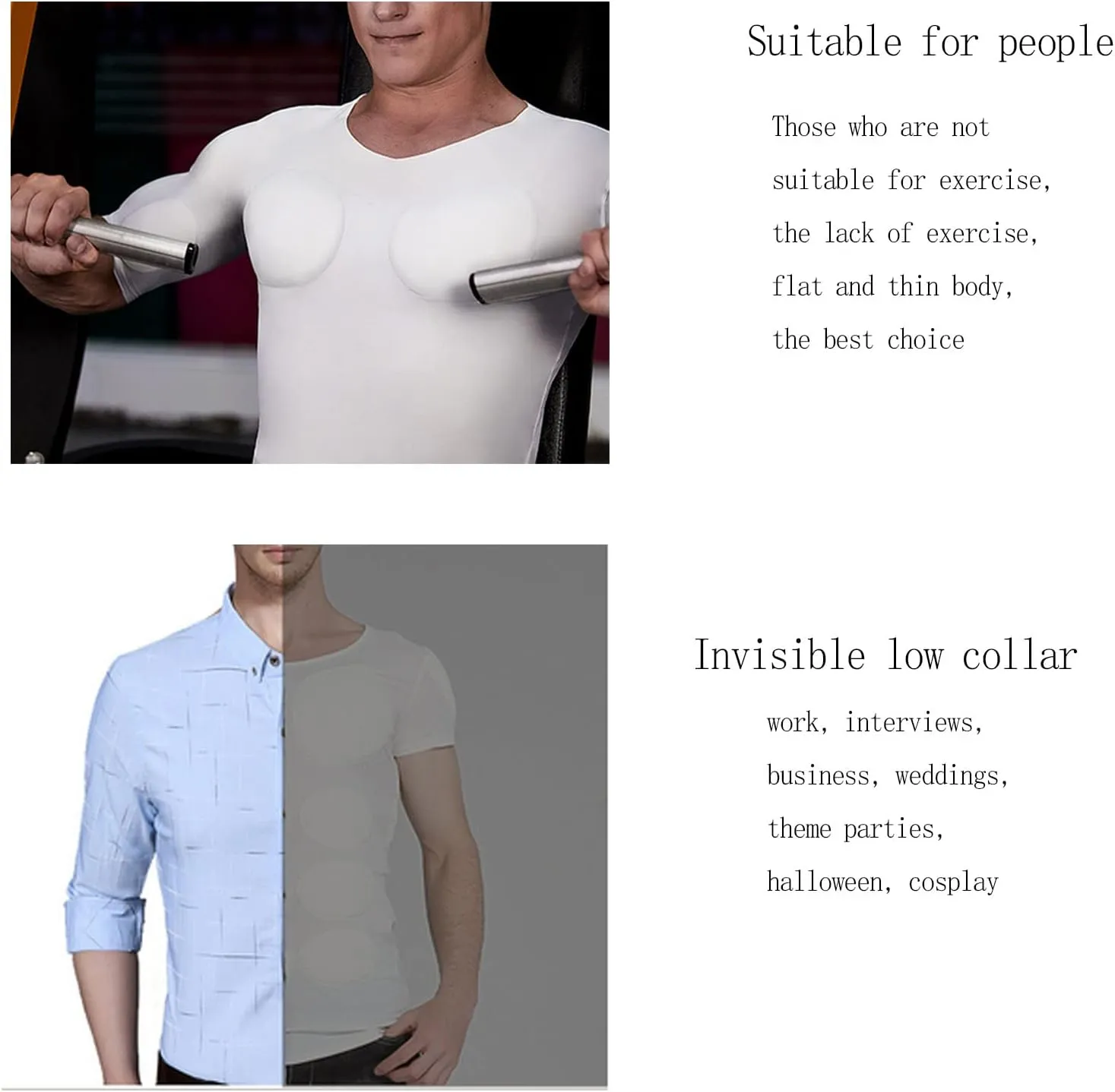 Men's Fake Muscle T-Shirt Multiple Styles to Choose Padded Enhancers Muscular Invisible Underwear