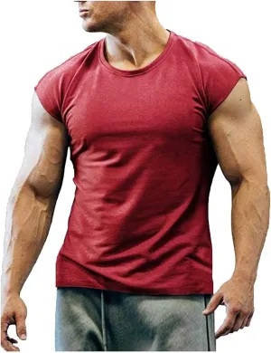 Men's Muscle Shirts Sleeveless Dry Fit Gym Workout Tank Top Casual Sports Round Neck Bodybuilding Athletic Pullover Tops