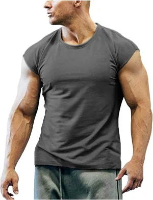 Men's Muscle Shirts Sleeveless Dry Fit Gym Workout Tank Top Casual Sports Round Neck Bodybuilding Athletic Pullover Tops