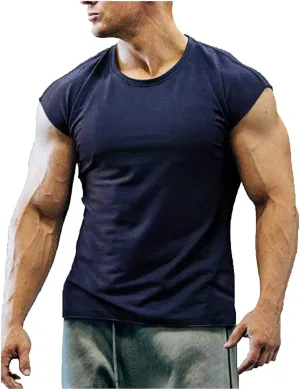 Men's Muscle Shirts Sleeveless Dry Fit Gym Workout Tank Top Casual Sports Round Neck Bodybuilding Athletic Pullover Tops