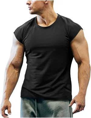 Men's Muscle Shirts Sleeveless Dry Fit Gym Workout Tank Top Casual Sports Round Neck Bodybuilding Athletic Pullover Tops