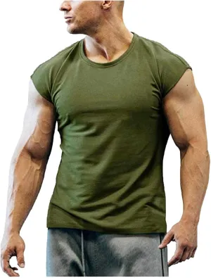 Men's Muscle Shirts Sleeveless Dry Fit Gym Workout Tank Top Casual Sports Round Neck Bodybuilding Athletic Pullover Tops