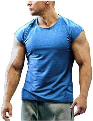 Men's Muscle Shirts Sleeveless Dry Fit Gym Workout Tank Top Casual Sports Round Neck Bodybuilding Athletic Pullover Tops