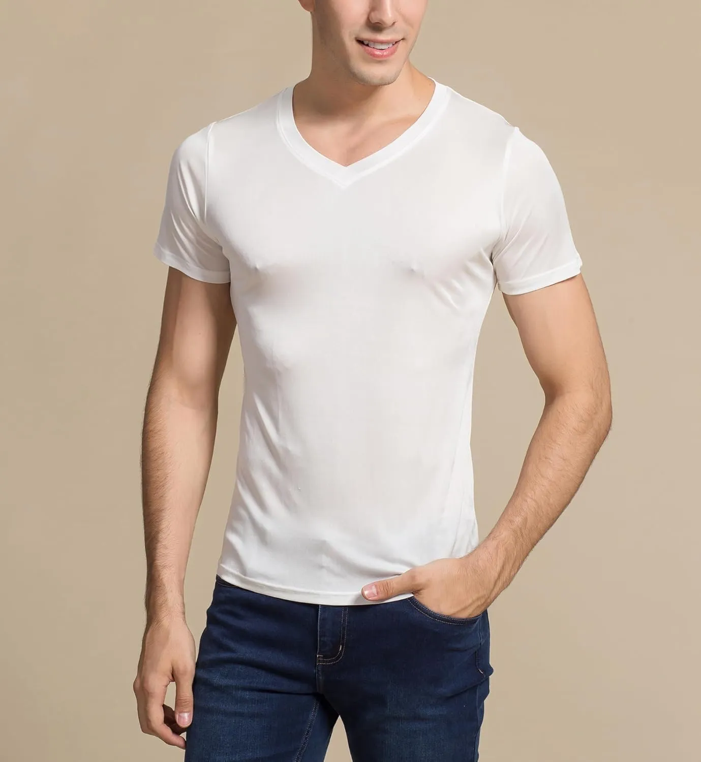 Men's Silk Shirt Soft Breathable Sport T-Shirt Underwear Slim Short/Long Sleeve Tops