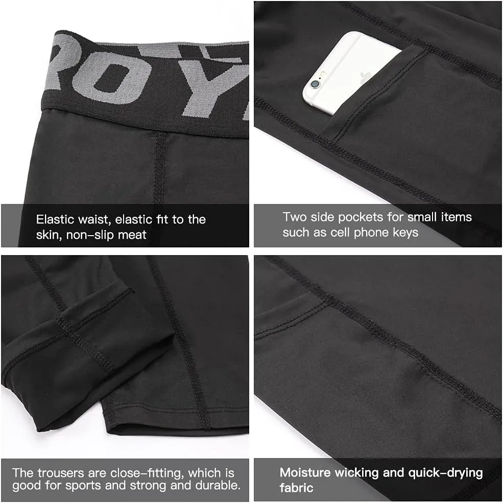 Mens Thermal Pants Underwear Warm Pants with Pocket Running Leggings Trainning Quick Dry Compression Tights Leggings