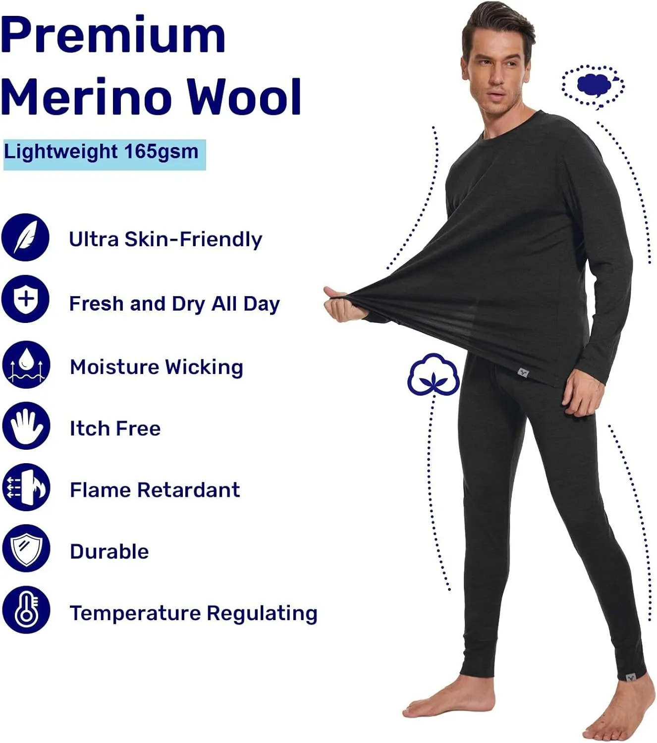 MERINNOVATION Merino Wool Base Layer Mens 100% Merino LS Thermal Shirts for Hiking,Lite, Midweight  Wool Accessory Included