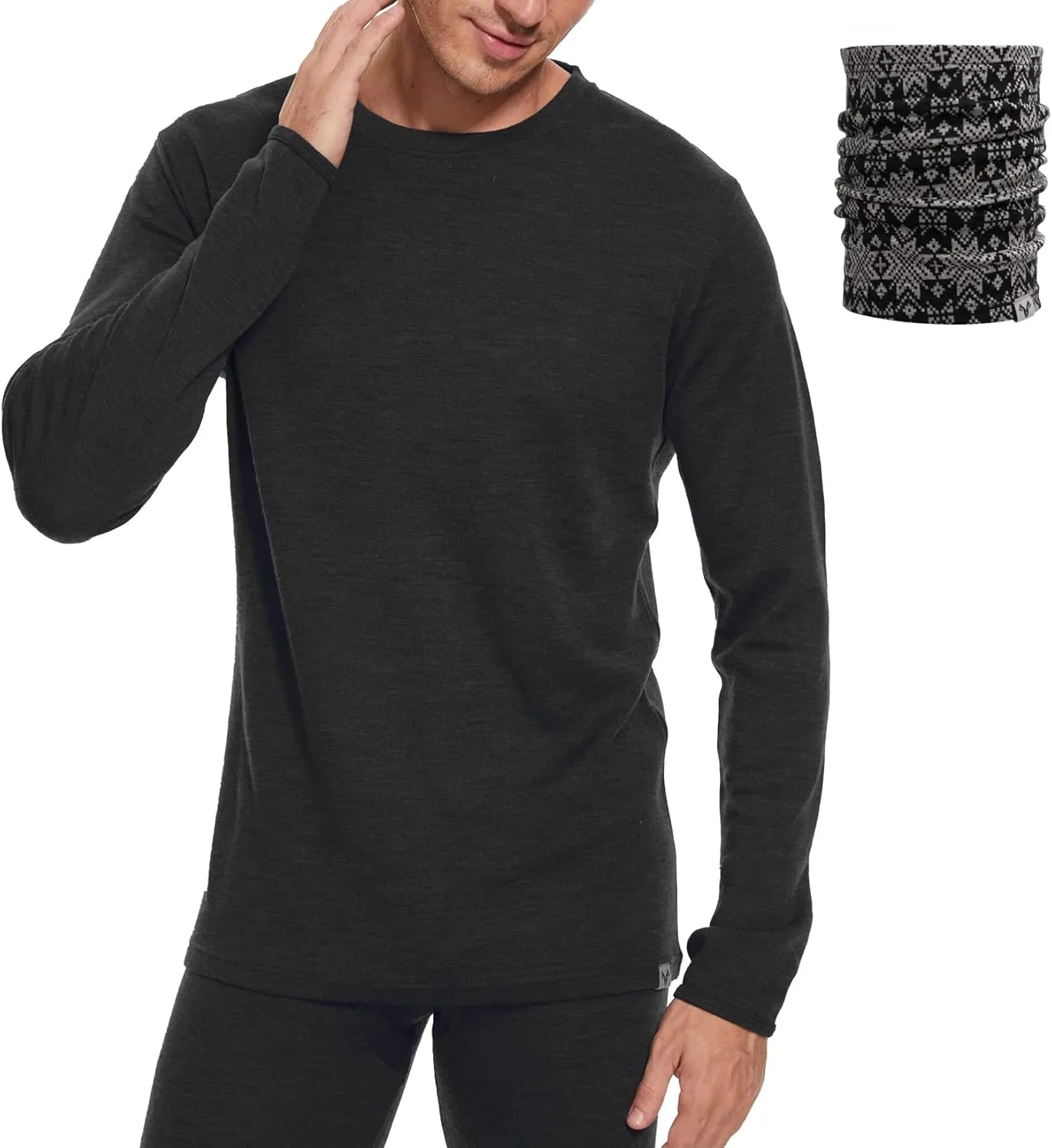 MERINNOVATION Merino Wool Base Layer Mens 100% Merino LS Thermal Shirts for Hiking,Lite, Midweight  Wool Accessory Included
