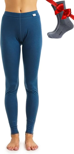 Merino Wool Base Layer Women Pants 100% Merino Wool Leggings Heavyweight, Midweight, Lite Thermal Underwear Bottom and Socks