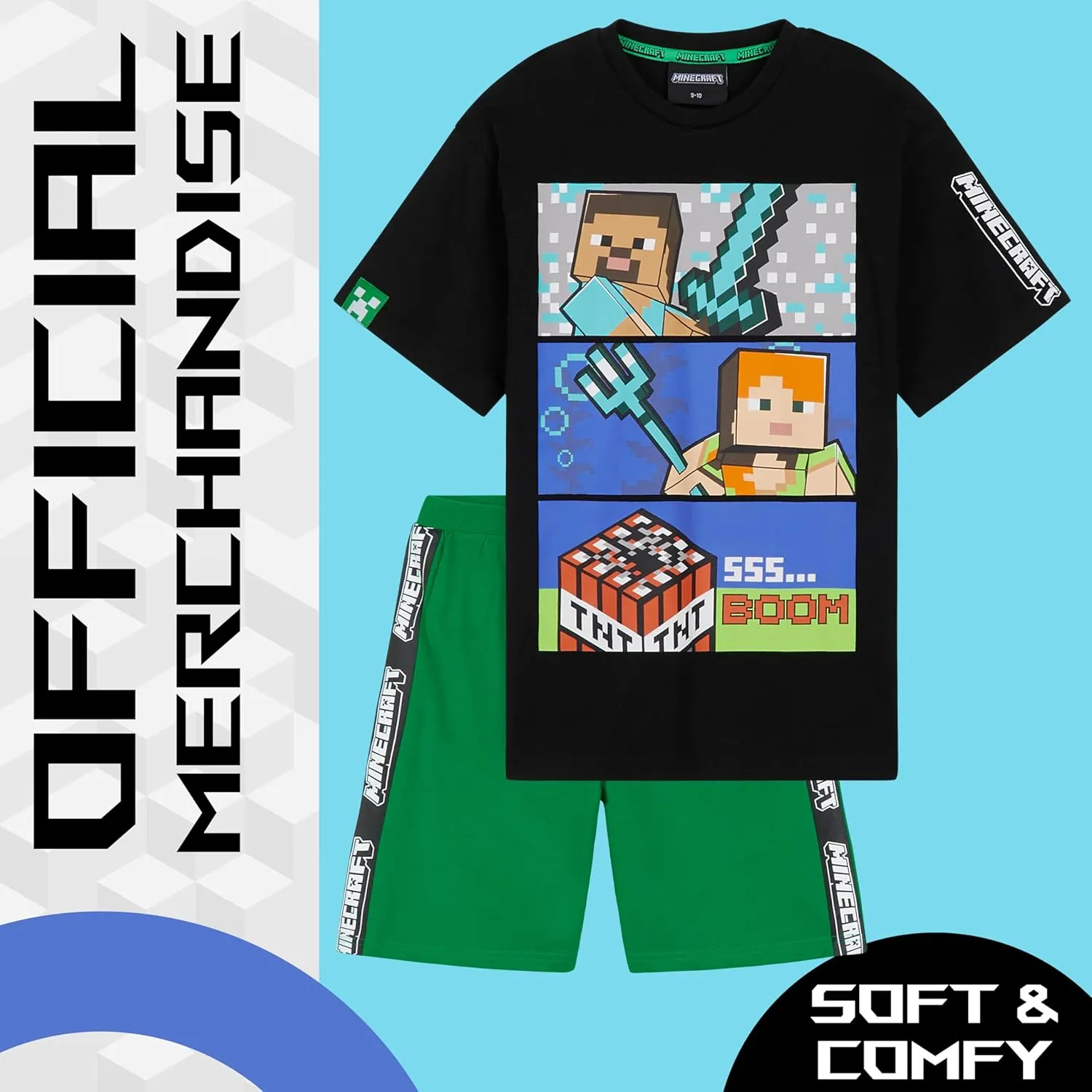 Minecraft Boys Short Pyjamas Set, Comfy Cotton Lounge Wear - Gifts for Gamers
