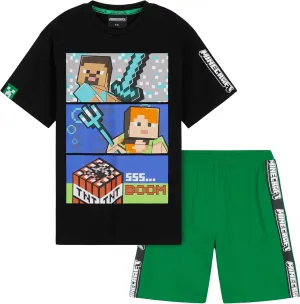 Minecraft Boys Short Pyjamas Set, Comfy Cotton Lounge Wear - Gifts for Gamers