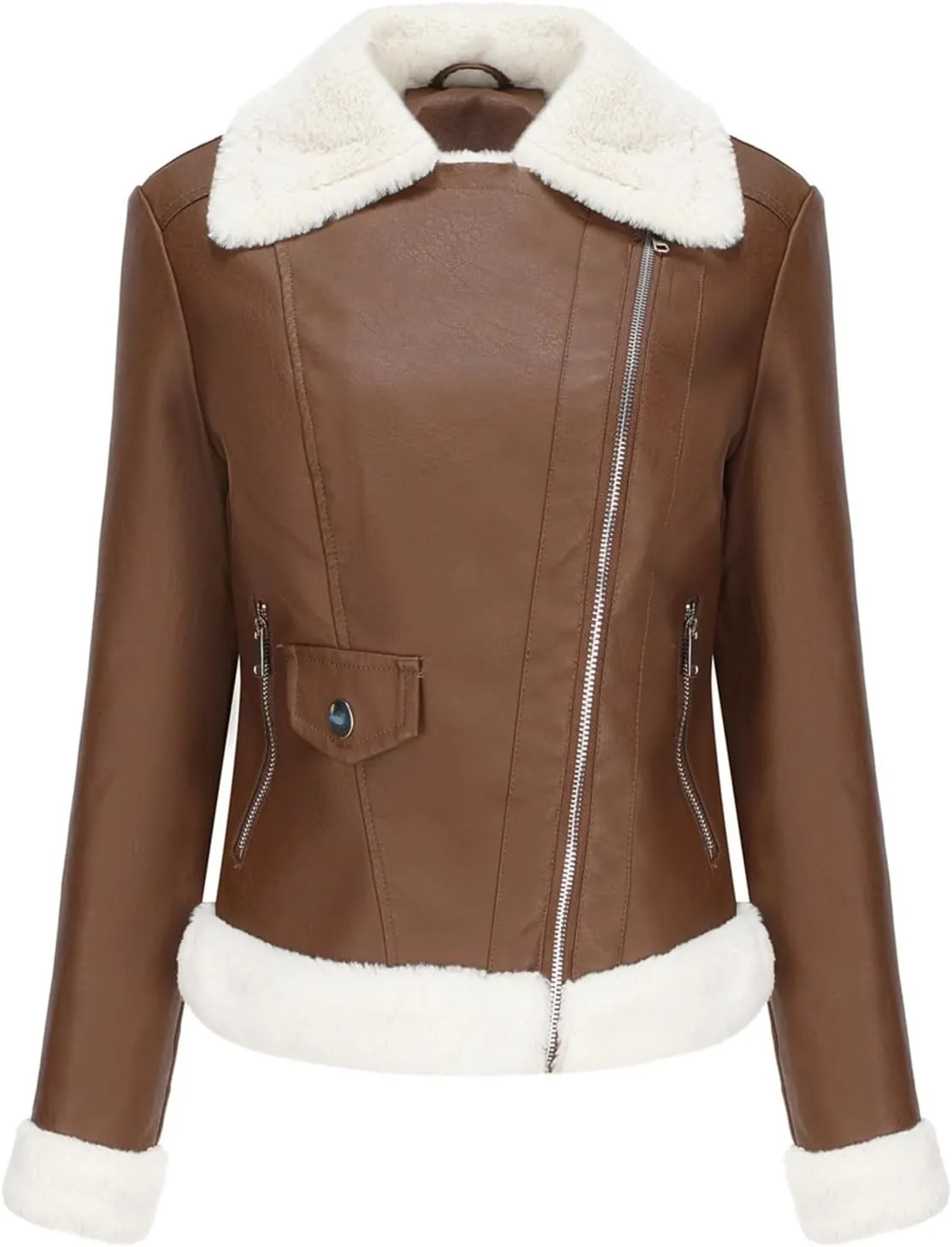 Moto Biker Coat,Women's Faux Leather Jacket,Warm Long-Sleeved Lapel Jacket,New Plush Leather Jacket for Women