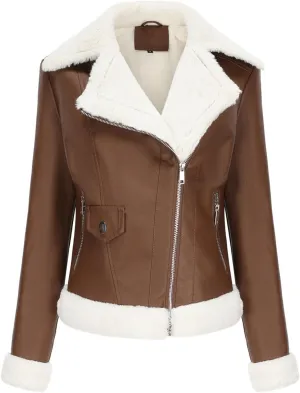Moto Biker Coat,Women's Faux Leather Jacket,Warm Long-Sleeved Lapel Jacket,New Plush Leather Jacket for Women