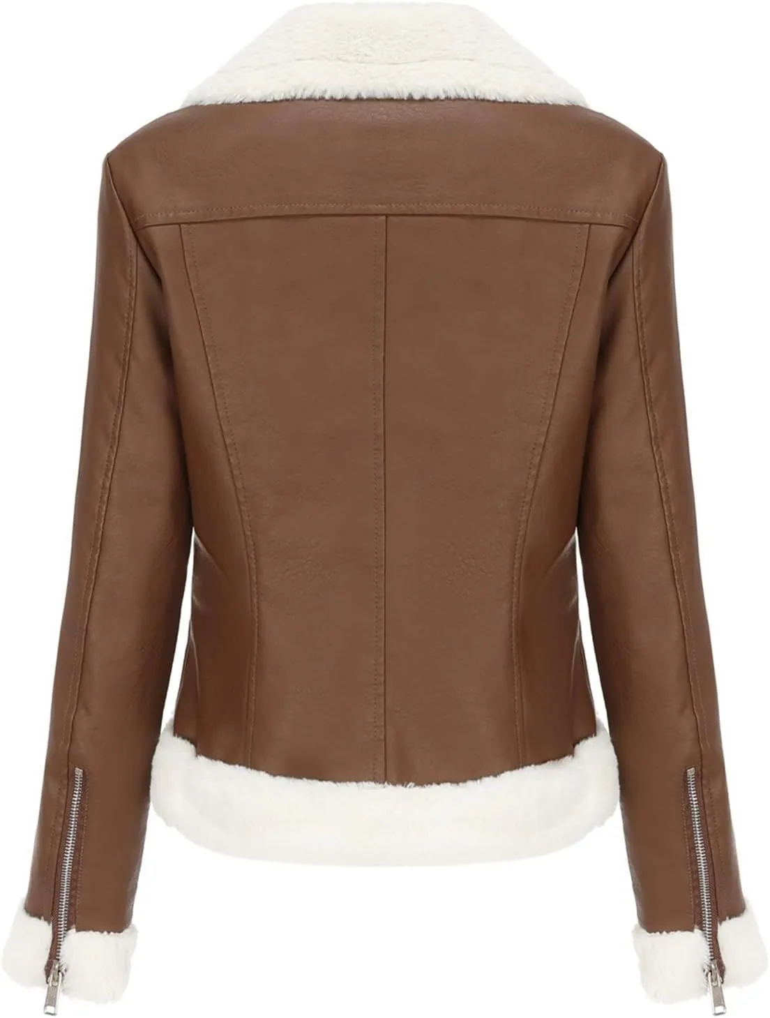 Moto Biker Coat,Women's Faux Leather Jacket,Warm Long-Sleeved Lapel Jacket,New Plush Leather Jacket for Women