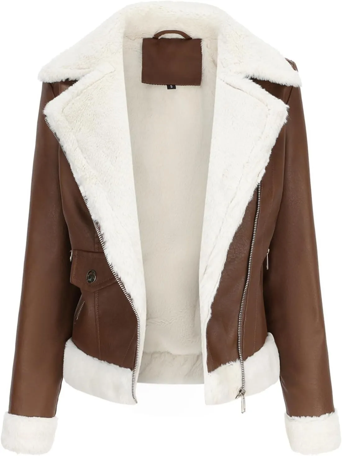 Moto Biker Coat,Women's Faux Leather Jacket,Warm Long-Sleeved Lapel Jacket,New Plush Leather Jacket for Women
