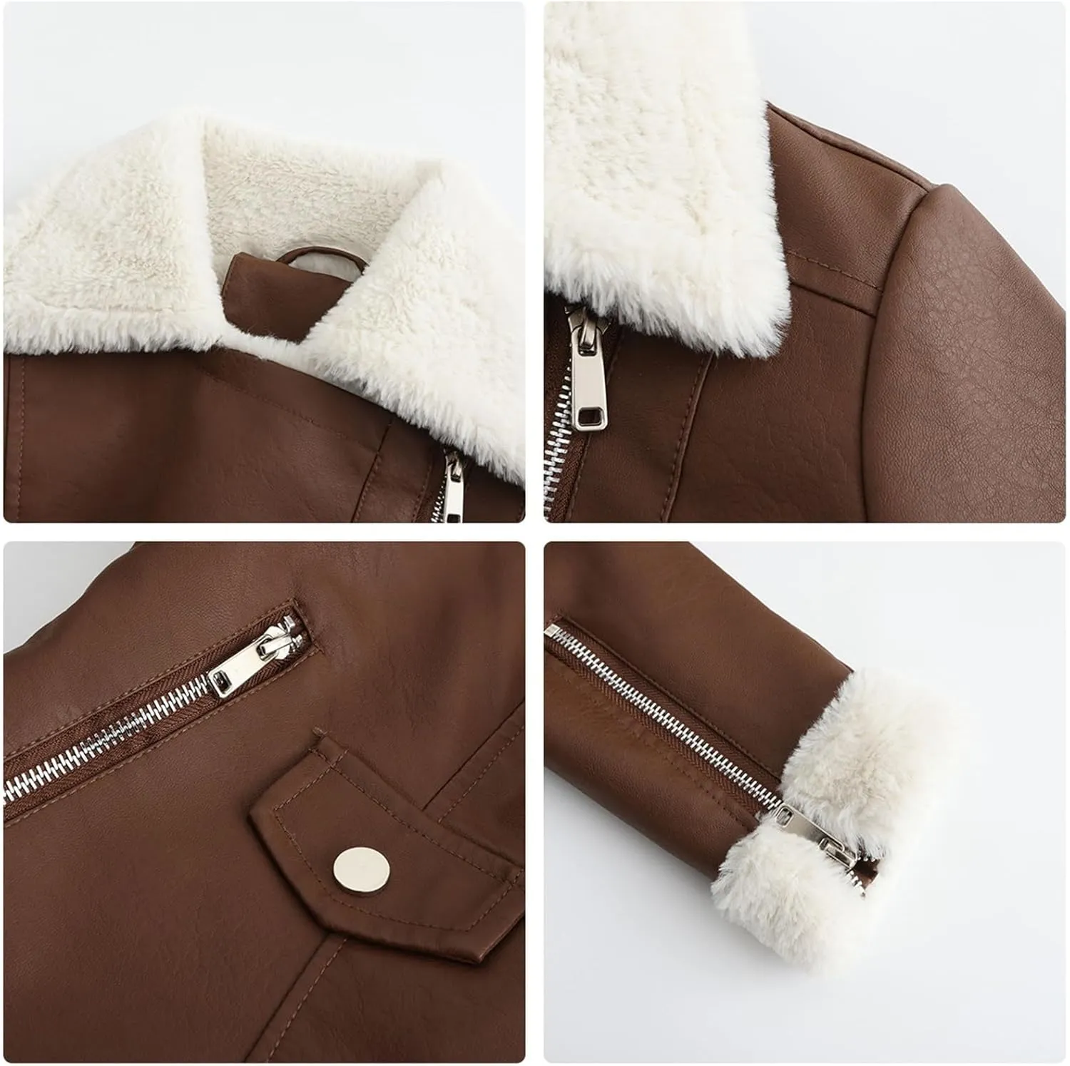 Moto Biker Coat,Women's Faux Leather Jacket,Warm Long-Sleeved Lapel Jacket,New Plush Leather Jacket for Women