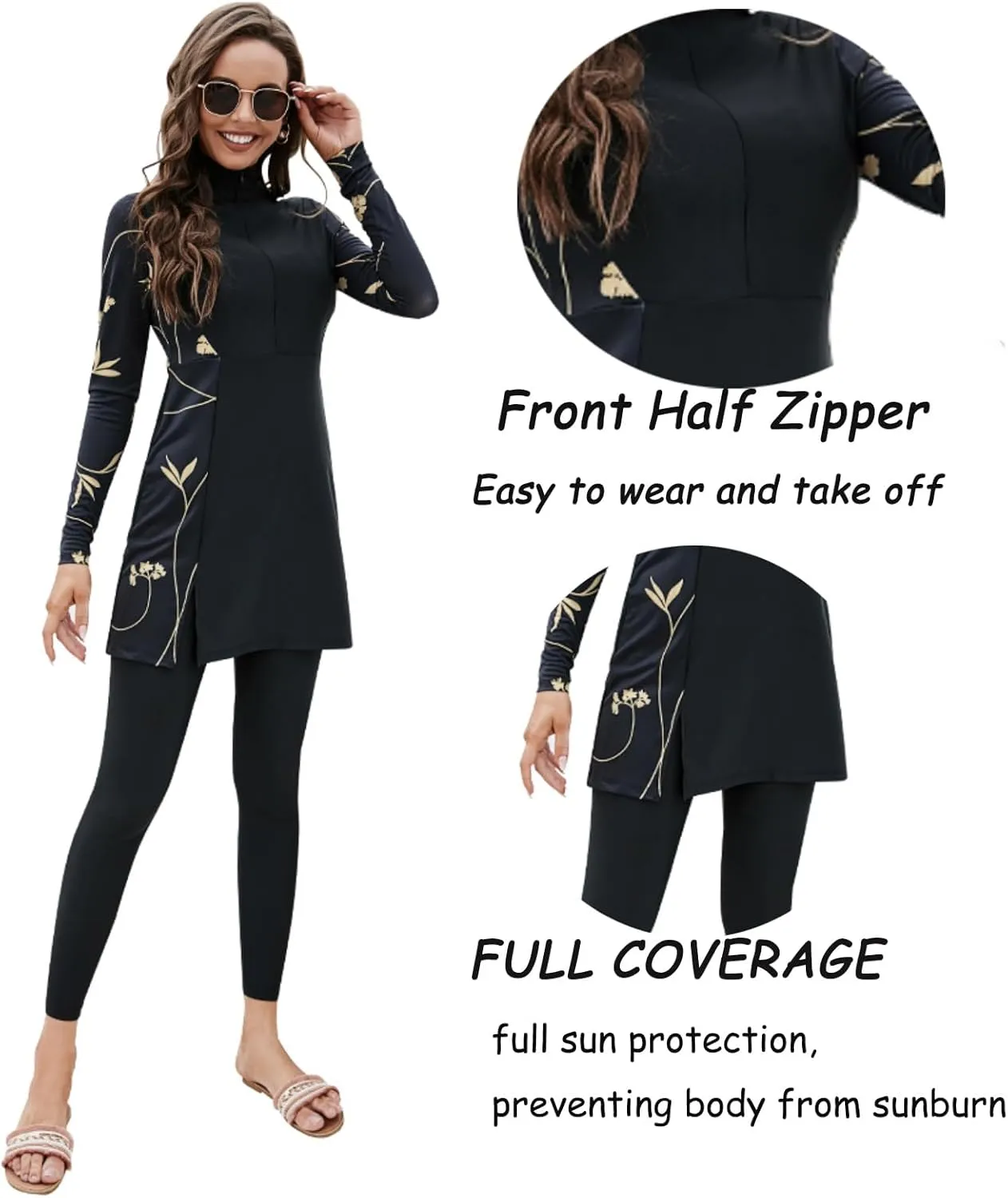 Muslim Swimwear for Women Islamic Arabic Modest Swimsuits Long Sleeves Sun Porotection Full Cover Burkini Bathing Suits