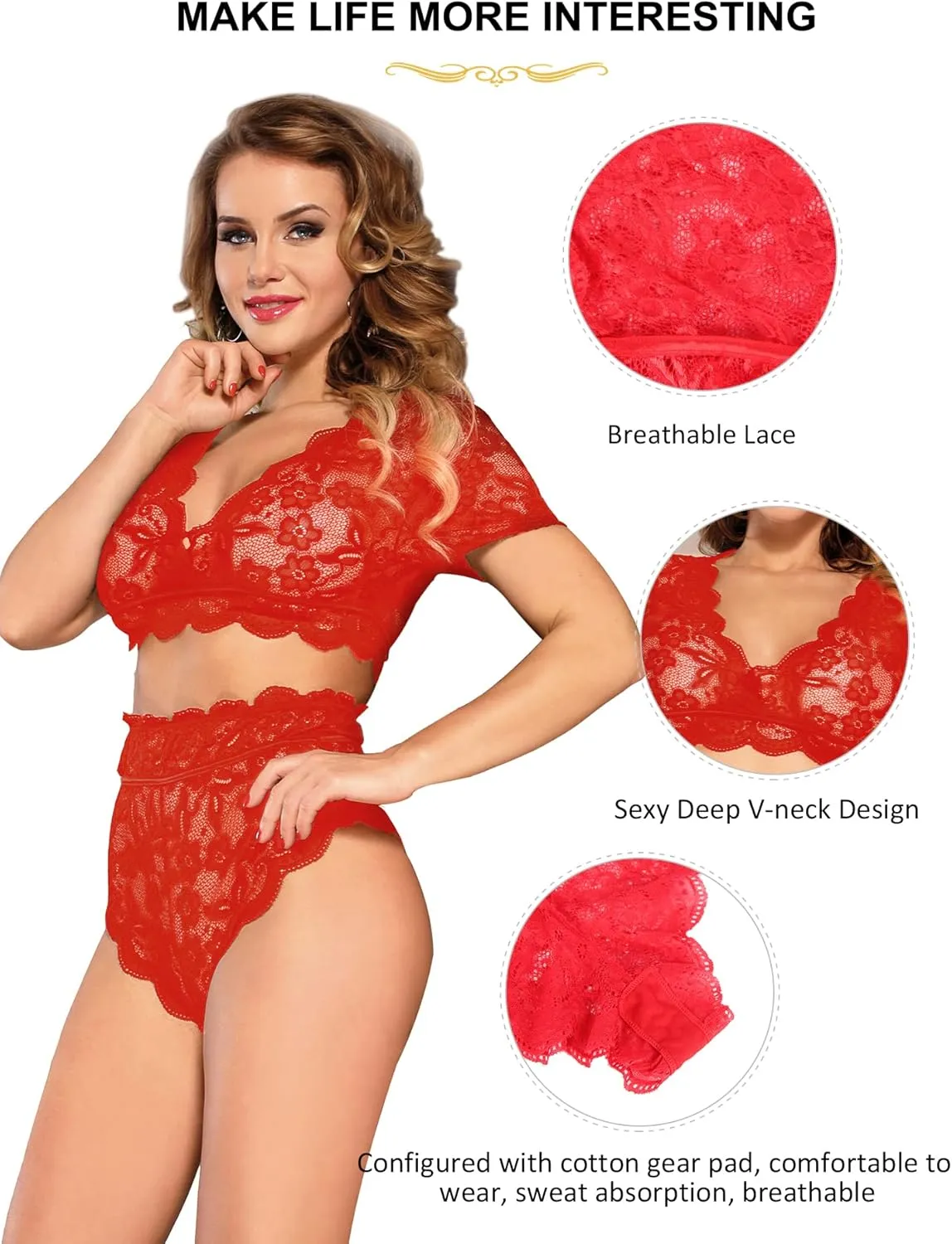 ohyeahlady Women Lace Lingerie Set 2 Piece Plus Size High Waist Bra and Panty Set Underwear