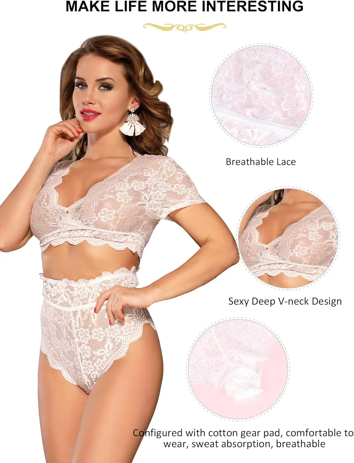 ohyeahlady Women Lace Lingerie Set 2 Piece Plus Size High Waist Bra and Panty Set Underwear