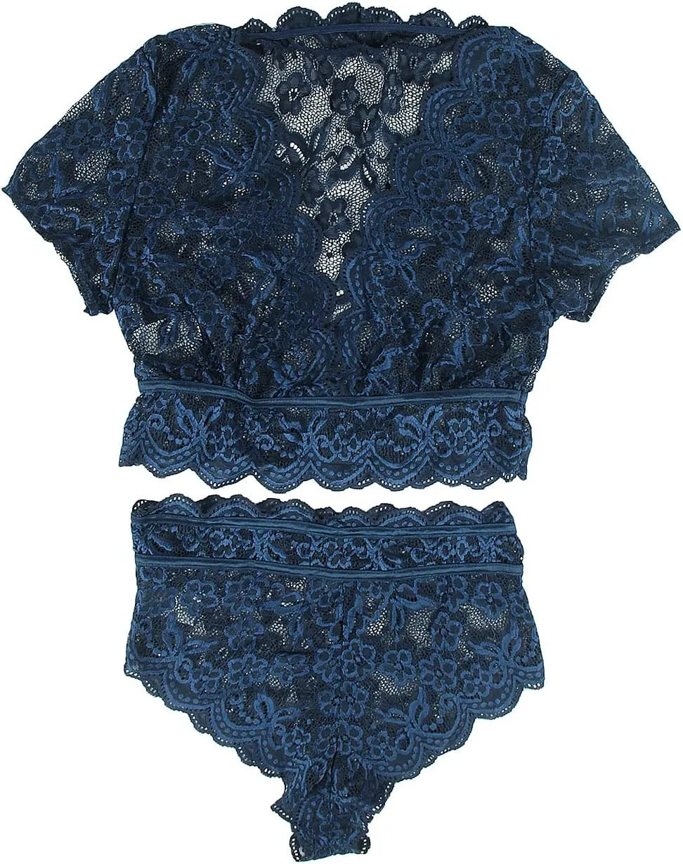 ohyeahlady Women Lace Lingerie Set 2 Piece Plus Size High Waist Bra and Panty Set Underwear