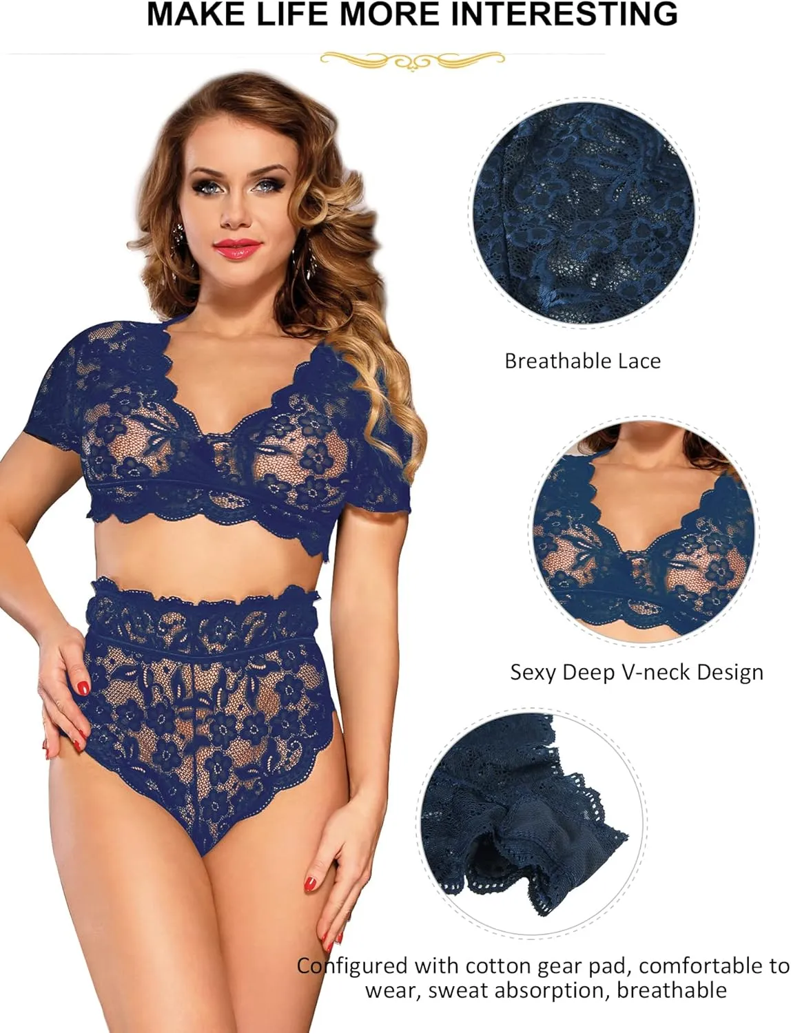 ohyeahlady Women Lace Lingerie Set 2 Piece Plus Size High Waist Bra and Panty Set Underwear