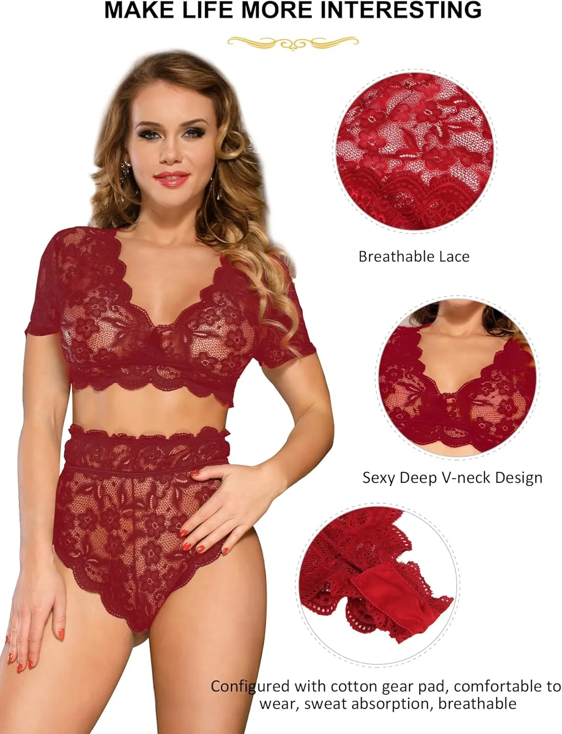 ohyeahlady Women Lace Lingerie Set 2 Piece Plus Size High Waist Bra and Panty Set Underwear
