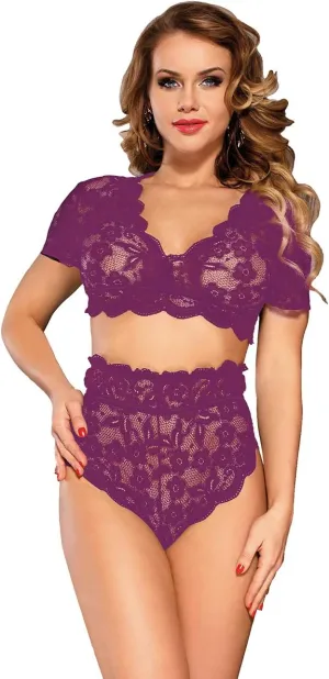 ohyeahlady Women Lace Lingerie Set 2 Piece Plus Size High Waist Bra and Panty Set Underwear