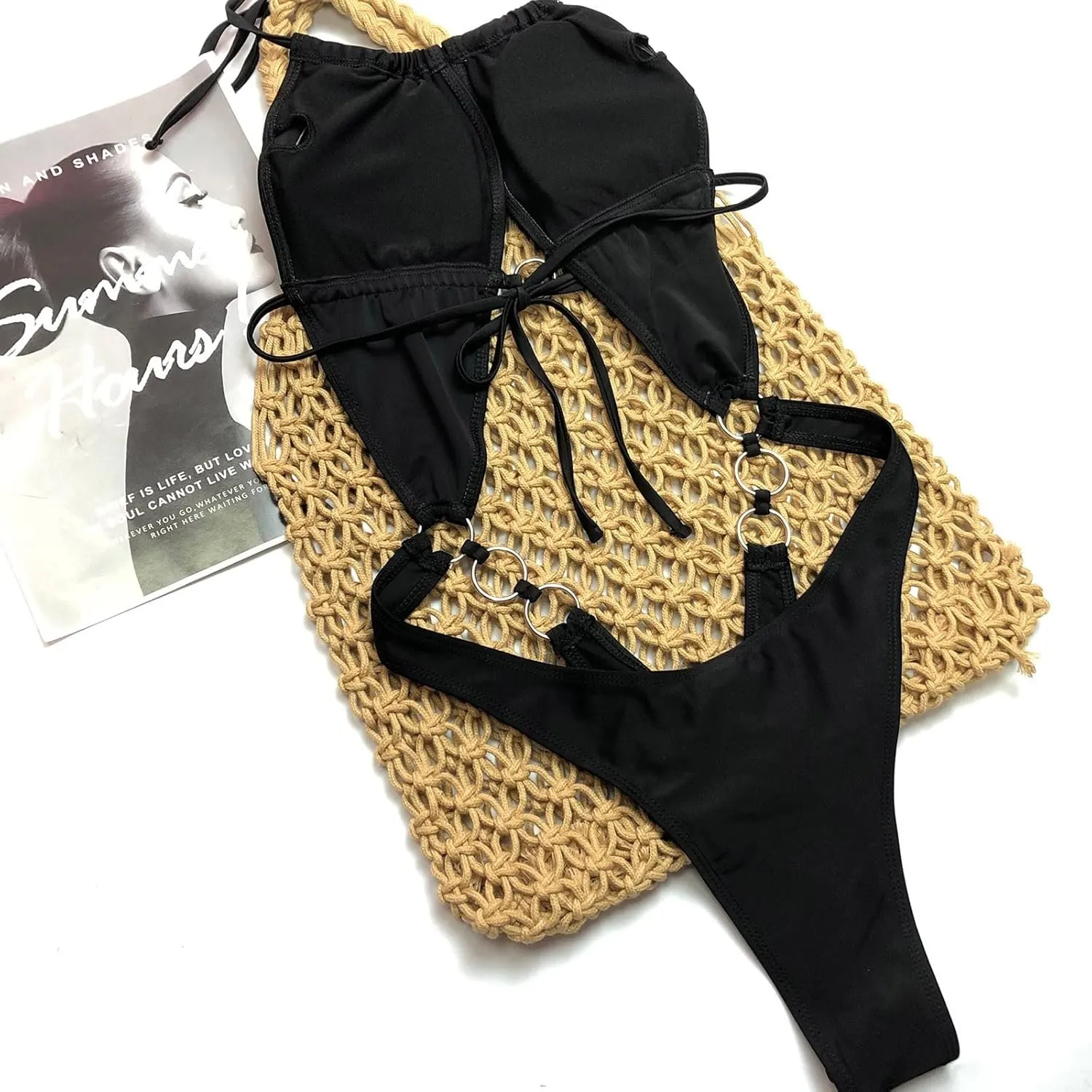 One Piece Swimsuit for Women Cut Out Swimsuit V Neck Crisscross Back Tie Bathing Suit Slimming Halter Swimwear