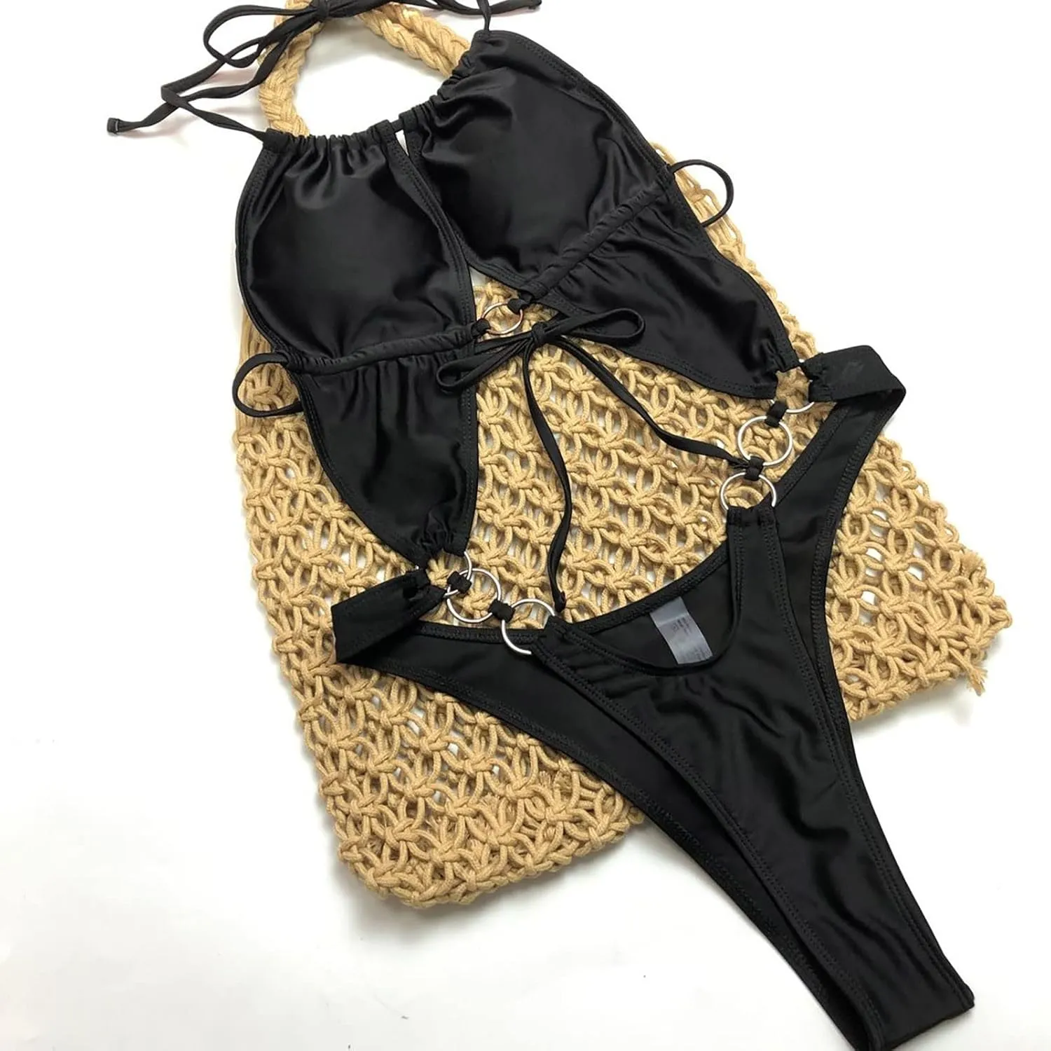 One Piece Swimsuit for Women Cut Out Swimsuit V Neck Crisscross Back Tie Bathing Suit Slimming Halter Swimwear