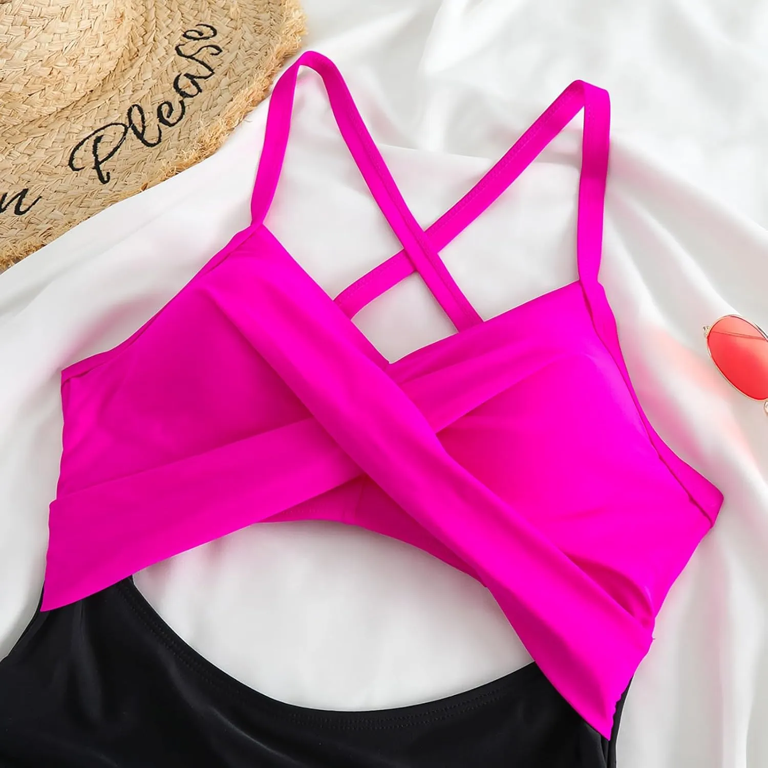 One Piece Swimsuit Women Sexy Tummy Control Cutout High Waisted Bathing Suit Halter Neck Criss Cross Back Swimsuits