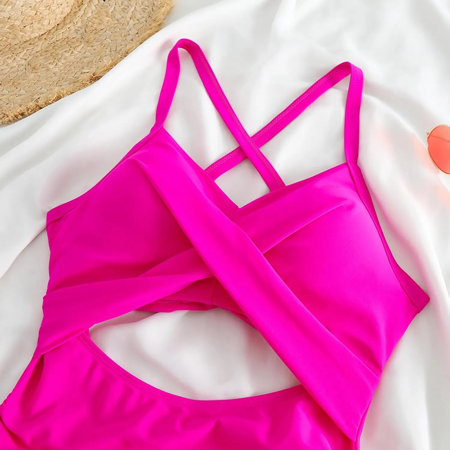 One Piece Swimsuits Women Tummy Control Thong Monokini Cutout High Waisted Bathing Suit Criss Cross Tie Back Monokinis