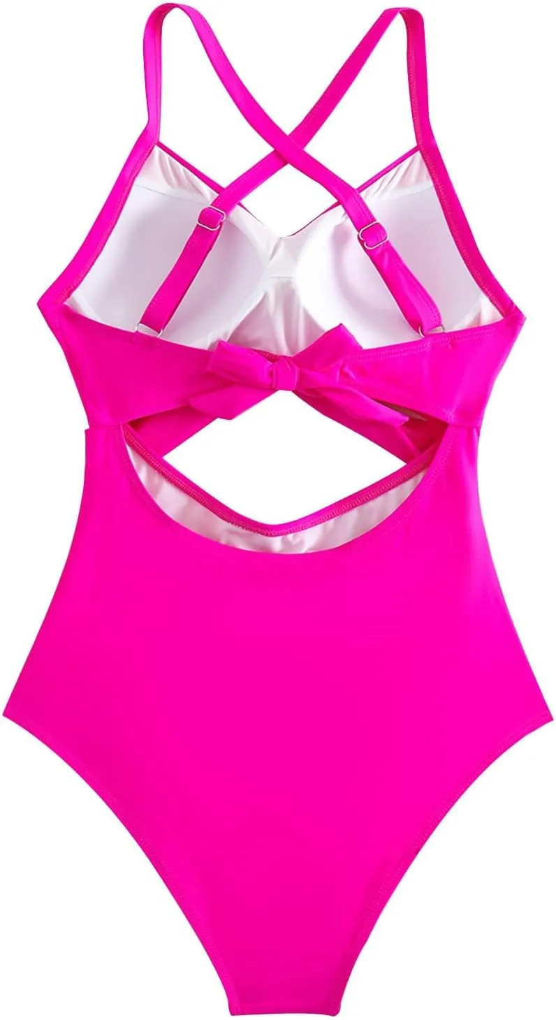 One Piece Swimsuits Women Tummy Control Thong Monokini Cutout High Waisted Bathing Suit Criss Cross Tie Back Monokinis