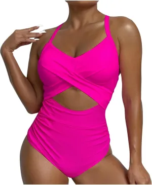 One Piece Swimsuits Women Tummy Control Thong Monokini Cutout High Waisted Bathing Suit Criss Cross Tie Back Monokinis
