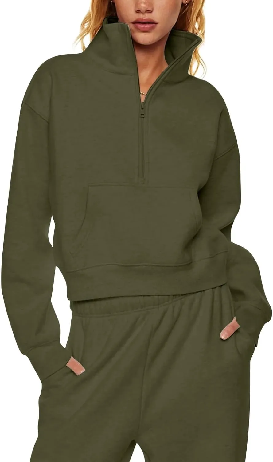Oversized Sweatshirt for Women Trendy Long Sleeve Fleece Half Zip Pullover Preppy Fall Cropped Sweatshirt Thumb Hole