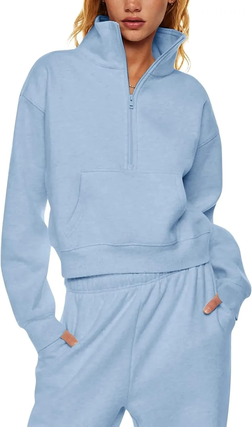 Oversized Sweatshirt for Women Trendy Long Sleeve Fleece Half Zip Pullover Preppy Fall Cropped Sweatshirt Thumb Hole