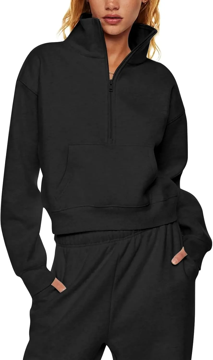 Oversized Sweatshirt for Women Trendy Long Sleeve Fleece Half Zip Pullover Preppy Fall Cropped Sweatshirt Thumb Hole