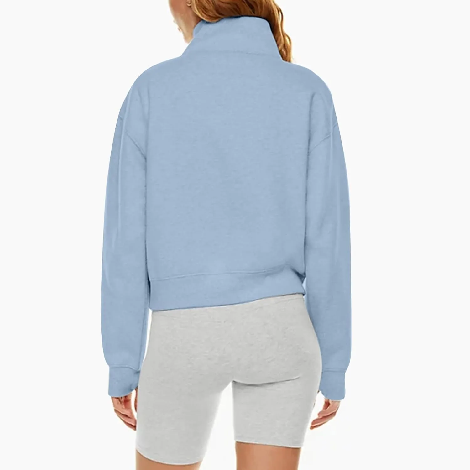 Oversized Sweatshirt for Women Trendy Long Sleeve Fleece Half Zip Pullover Preppy Fall Cropped Sweatshirt Thumb Hole