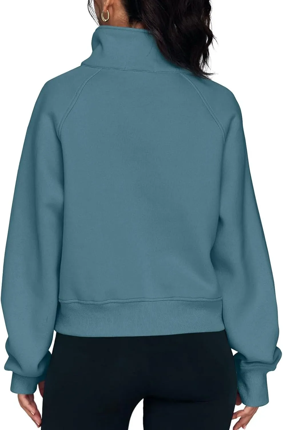Oversized Sweatshirt for Women Trendy Long Sleeve Fleece Half Zip Pullover Preppy Fall Cropped Sweatshirt Thumb Hole