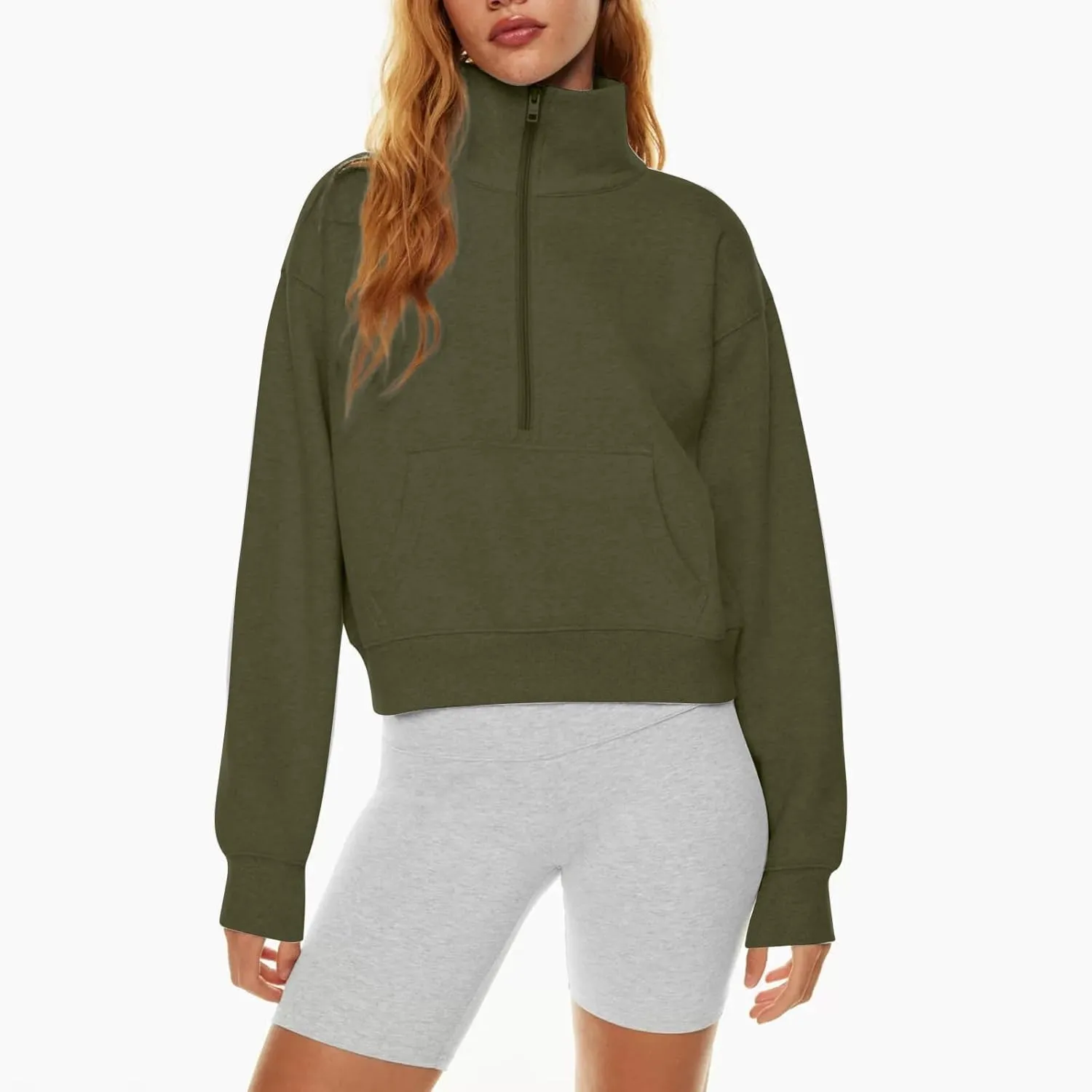 Oversized Sweatshirt for Women Trendy Long Sleeve Fleece Half Zip Pullover Preppy Fall Cropped Sweatshirt Thumb Hole