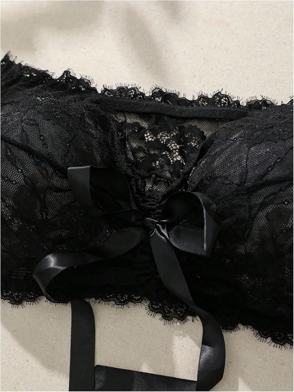 OYOANGLE Women's Plus Size 2 Piece Lace Sheer Strapless Bra and Panty Lingerie Set Babydoll Underwear