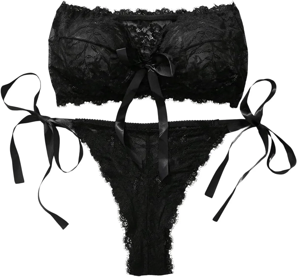 OYOANGLE Women's Plus Size 2 Piece Lace Sheer Strapless Bra and Panty Lingerie Set Babydoll Underwear